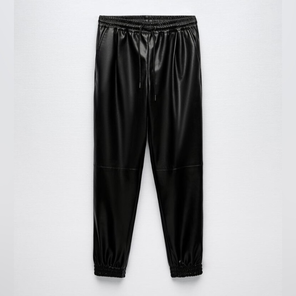 Zara NWT Black Faux Leather Jogger Pants